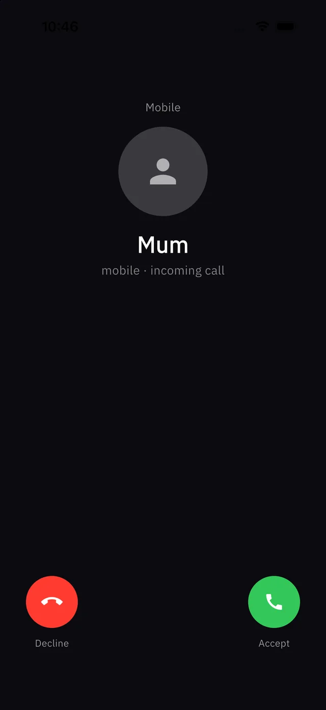 The Aegixo fake call screen showing an incoming call from Mum with Decline and Accept buttons